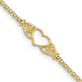 14k Polished Open Heart with Filigree and Bismark Chain 10 inch Anklet