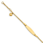 14k Polished Solid Chain/Solid Plate Heart Dangle 20x6mm Plate 4.5 inch Baby/Child ID Bracelet with 0.5 inch Extender