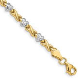 14k with White Rhodium Polished Diamond-cut X-and-Heart 7 inch Bracelet