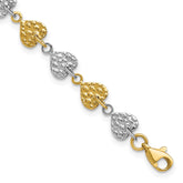 14K Two-tone Hammered Hearts 7 inch Bracelet