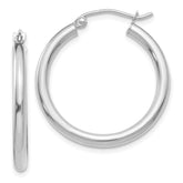 14K White Gold 2.5x25mm Polished Lightweight Tube Hoop Earrings