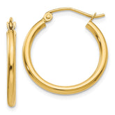 14k 2x20mm Polished Tube Hoop Earrings