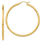 14K 2.5x50mm Polished Lightweight Tube Hoop Earrings