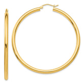 14K 3x55mm Polished Tube Hoop Earrings