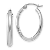 14k White Gold 3.5x16mm Polished Oval Tube Hoop Earrings