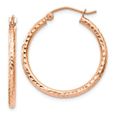 14k Rose Gold 2x25mm Diamond-cut Polished Tube Hoop Earrings