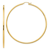 14k 2x70mm Polished Lightweight Round Tube Hoop Earrings