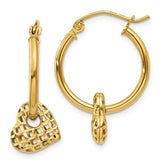14K Moveable Heart Hoop Earrings
