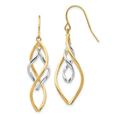 14K Two-tone Fancy Twisted Dangle French Hook Earrings