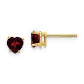 14k 5mm Heart Garnet Post Earrings