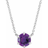 Sterling Silver Natural Amethyst Solitaire 18" Necklace