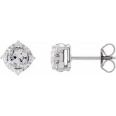 Sterling Silver Lab-Grown White Sapphire & .08 CTW Natural Diamond Halo-Style Earrings