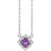 Sterling Silver Natural Amethyst & .04 CTW Natural Diamond Halo-Style 18" Necklace