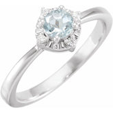 Sterling Silver Natural Aquamarine & .04 CTW Natural Diamond Halo-Style Ring