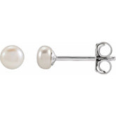 Sterling Silver 4-4.5 mm Cultured White Freshwater Button Pearl Earrings