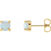 14K Yellow Gold 5 mm Natural White Opal Cabochon Earrings