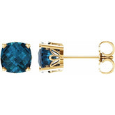 14K Yellow Gold Natural London Blue Topaz Scroll Setting® Earrings
