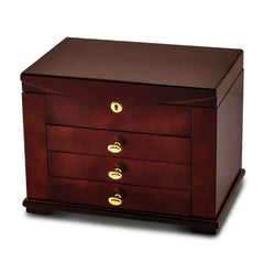 Luxury Giftware by Jere Matte Cherry Finish Poplar Veneer 3-drawer w/Swing-out Sides Locking Wooden Jewelry Chest