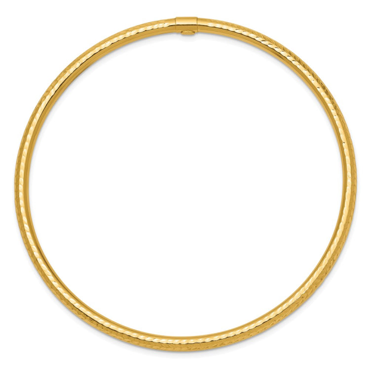 14k Polished Diamond-cut Tube 3.00mm Slip-on Round Bangle Bracelet