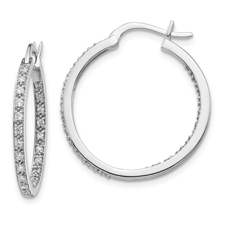 14k White Gold 1/2 carat Diamond In/Out Hoop Earrings