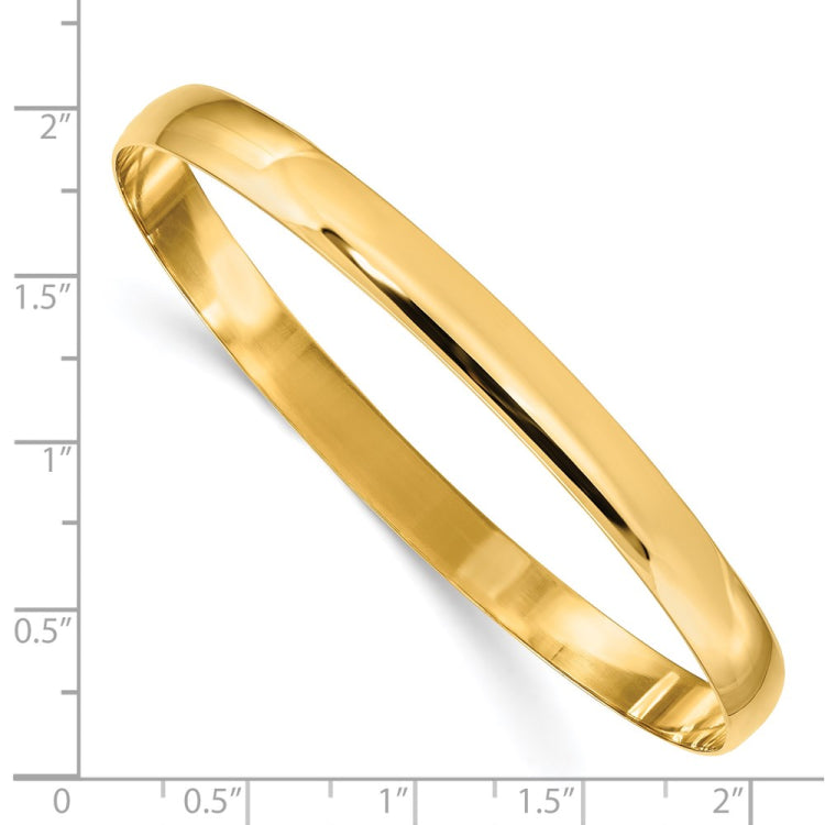 14k 6mm Solid Polished Half-Round Slip-On Round Bangle Bracelet