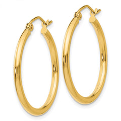 14k 2x25mm Polished Lightweight Tube Hoop Earrings