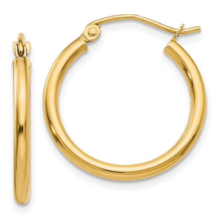 14k 2x20mm Polished Lightweight Tube Hoop Earrings