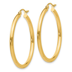 14K 2.5x35mm Polished Round Tube Hoop Earrings