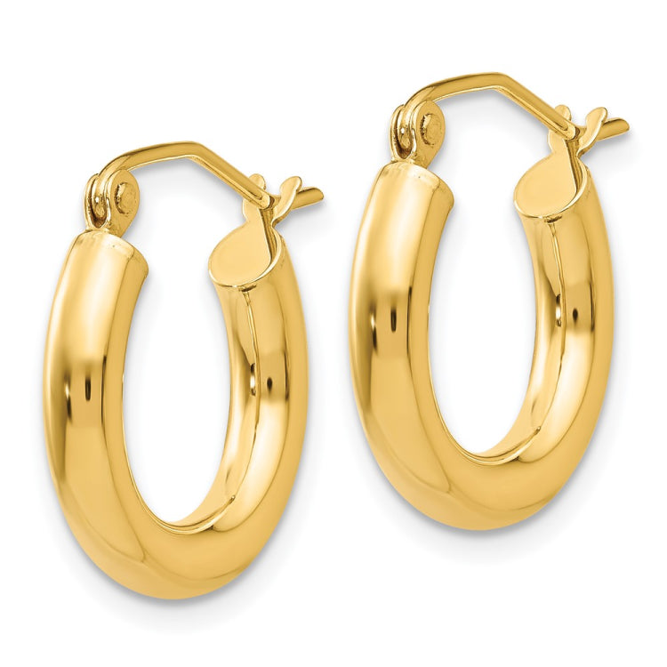 14K 3x16mm Polished Tube Hoop Earrings