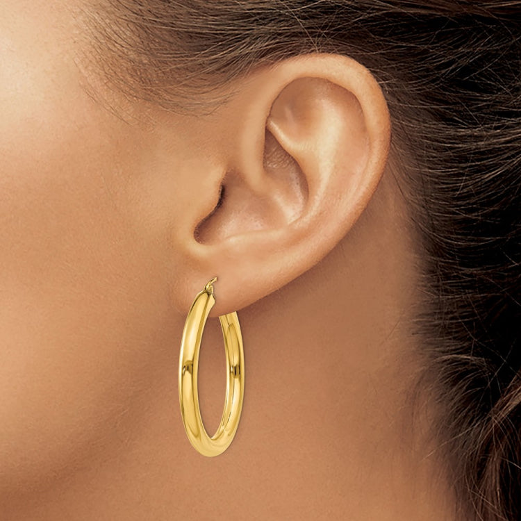14K 4x35mm Polished Tube Hoop Earrings