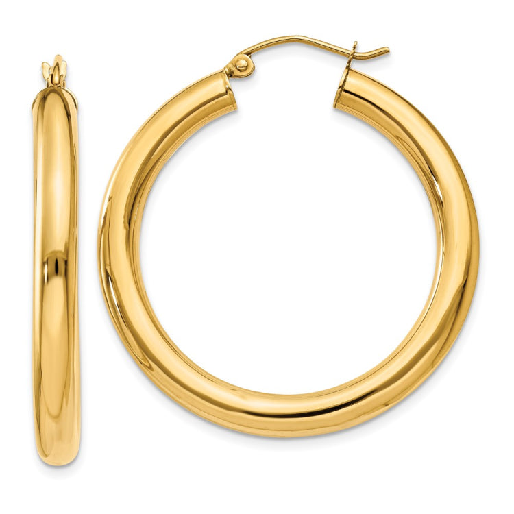 14k 4x35mm Polished Lightweight Tube Hoop Earrings