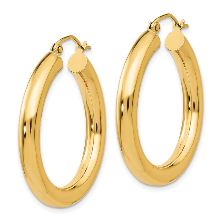14k 4x30mm Polished Tube Hoop Earrings