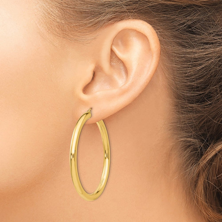14K 4x50mm Polished Lightweight Tube Hoop Earrings