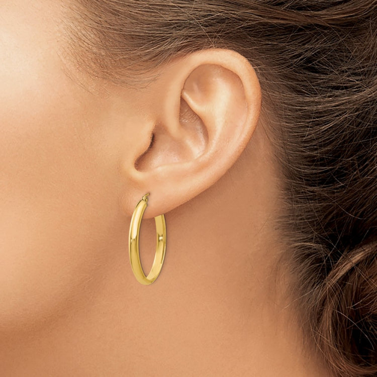 14k 3.5x30mm Polished Oval Tube Hoop Earrings