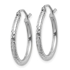 14k White Gold 2x20mm Diamond-cut Round Tube Hoop Earrings