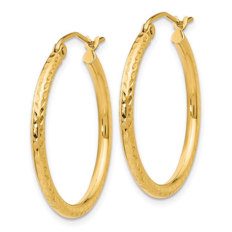 14k 2x25mm Diamond-cut Round Tube Hoop Earrings