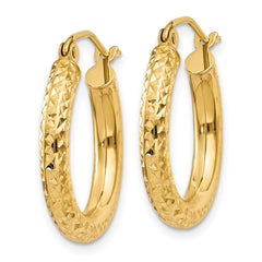 14k 3x20mm Diamond-cut Round Tube Hoop Earrings