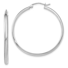 14k White Gold 2.75x35mm Polished Tube Hoop Earrings