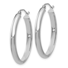 14k White Gold 3.5x30mm Polished Oval Tube Hoop Earrings