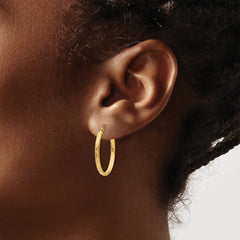 14k 2.5x25mm Lightweight Diamond-cut Oval Tube Hoop Earrings