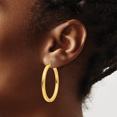14k 3x40mm Polished Square Tube Hoop Earrings