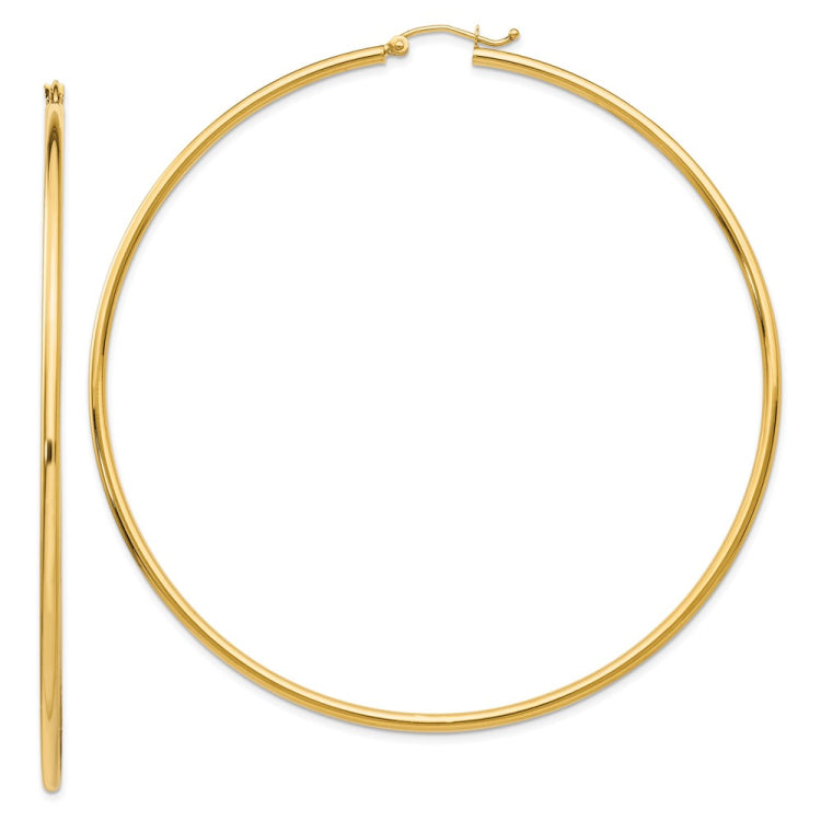 14k 2x75mm Polished Round Tube Hoop Earrings