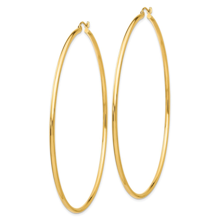 14k 2x75mm Polished Round Tube Hoop Earrings