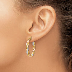 14k Tri-color Light Twisted Hoop Earrings