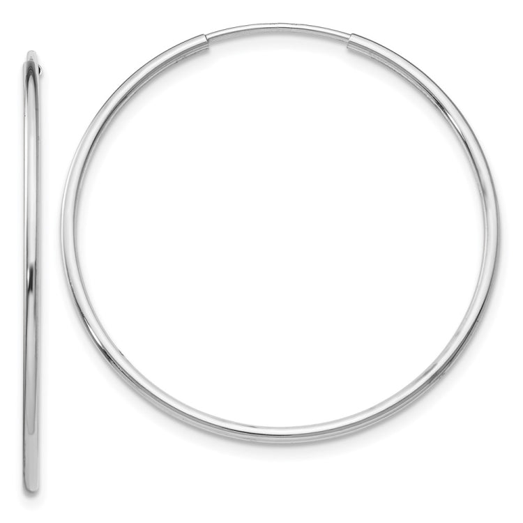 14k White Gold 1.2x34mm Polished Endless Tube Hoop Earrings