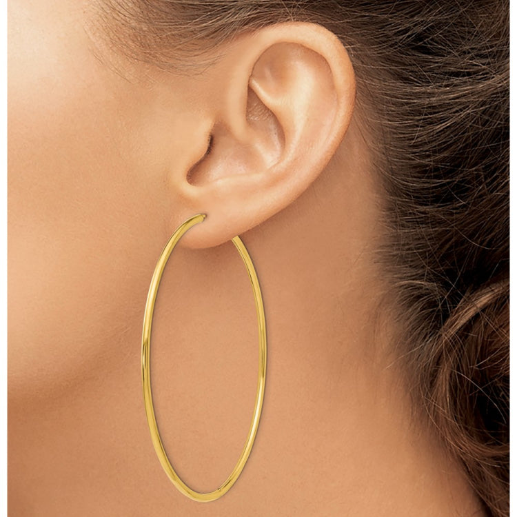 14K 2x70mm Polished Endless Tube Hoop Earrings