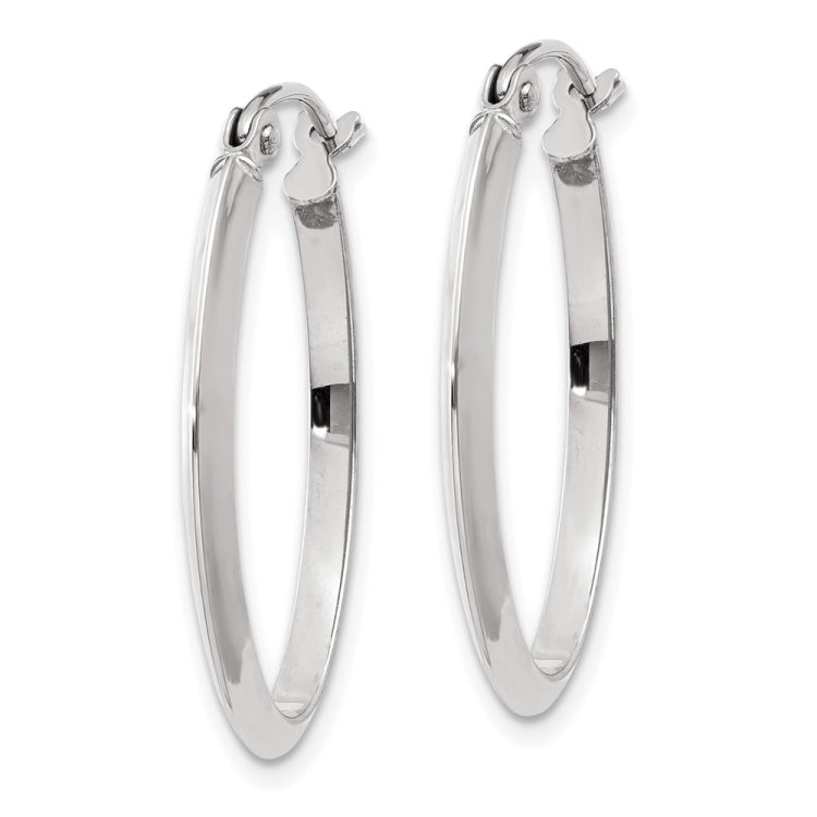 14k White Gold 2x22mm Polished Oval Tube Hoop Earrings