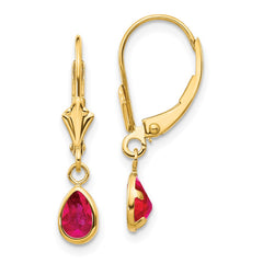 14k 6x4mm Pear Bezel July/Ruby Leverback Earrings