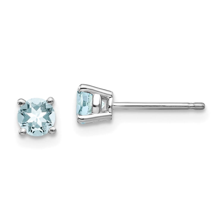 14k White Gold 4mm Round Aquamarine Post Earrings