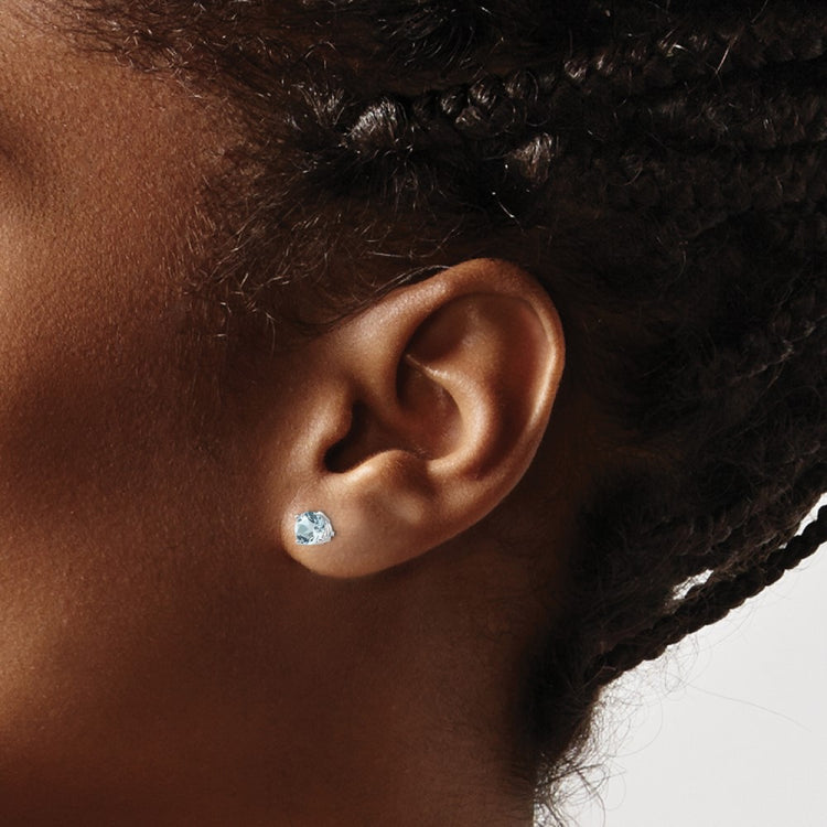 14k White Gold 5mm Round Aquamarine Post Earrings